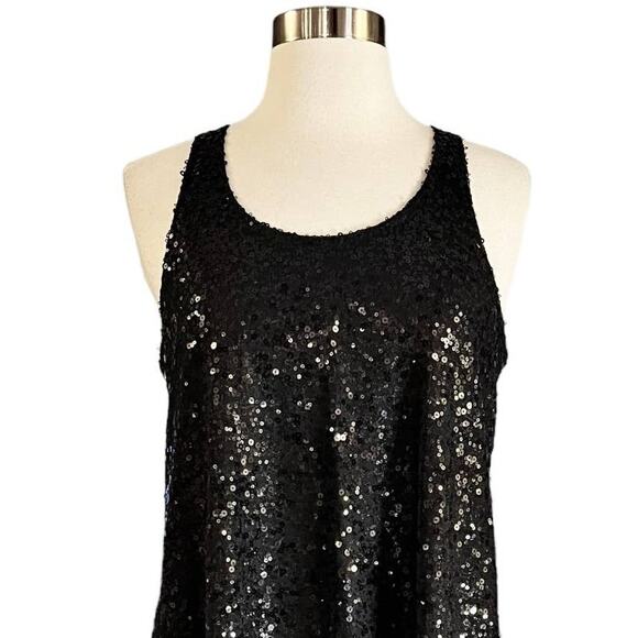 Cocktail Black Sequins Dress Swing Sleeveless Racerback by UNIX LBD Small NWT - Picture 2 of 8